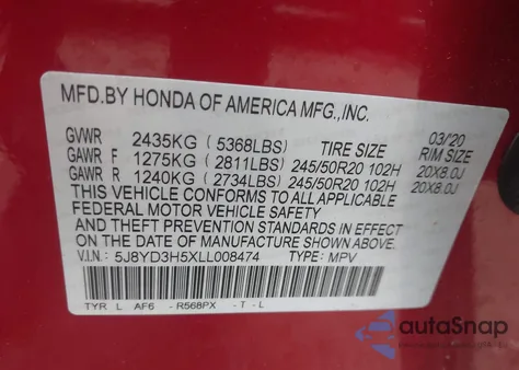 2020 Acura Mdx Technology Package z USA, uszkodzony, nr VIN 5J8YD3H5XLL008474